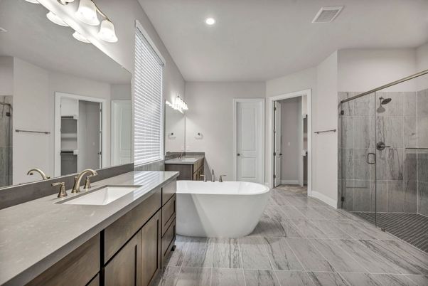 Bathroom, Dual Sink Vanities, Free Standing Baths, Glass Shower, Interior, Recessed Lighting