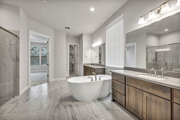 Bathroom, Dual Sink Vanities, Free Standing Baths, Glass Shower, Interior, Marble, Recessed Lighting