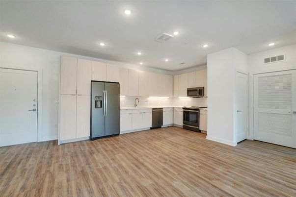 Interior, Kitchen, Recessed Lighting, Wood Texture Flooring