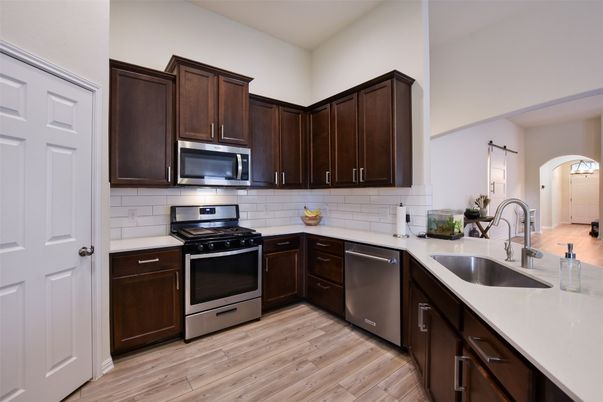 Interior, Kitchen, Stainless Steel Appliances, Wood Texture Flooring
