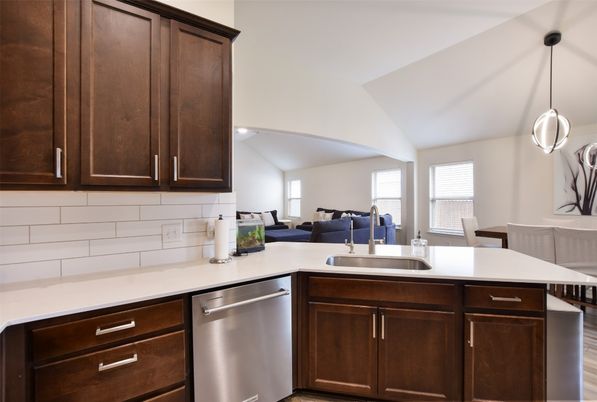Dining room, Interior, Kitchen, Living room, Pendant Lights, Stainless Steel Appliances