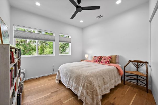 Bedroom, Interior, Recessed Lighting, Wood Texture Flooring