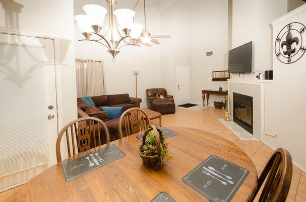 Chandelier, Dining room, Fireplace, Interior, Living room