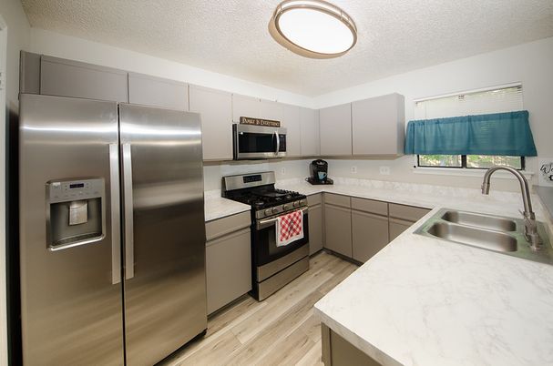 Interior, Kitchen, Stainless Steel Appliances, Wood Texture Flooring