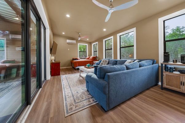 Interior, Living room, Recessed Lighting, Wood Texture Flooring