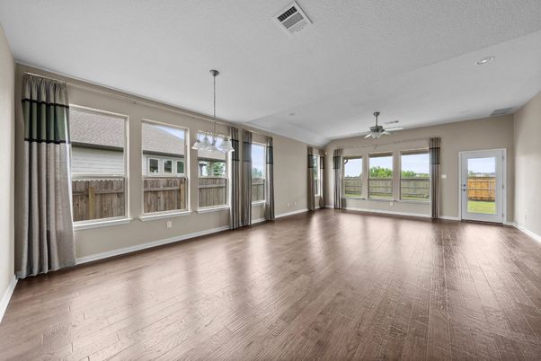 Empty room, Interior, Pendant Lights, Recessed Lighting, Wood Texture Flooring