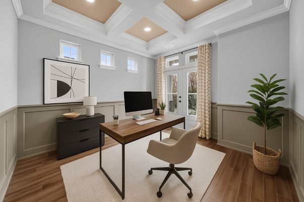 Home Office, Interior, Recessed Lighting, Wood Texture Flooring