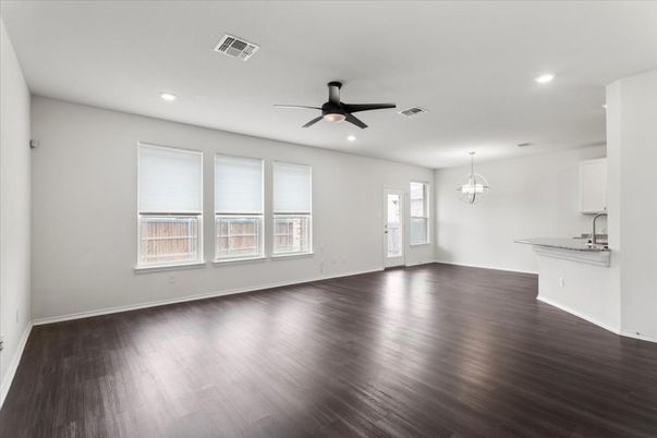 Empty room, Interior, Recessed Lighting, Wood Texture Flooring
