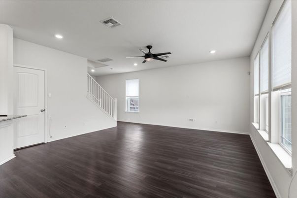 Empty room, Interior, Recessed Lighting, Wood Texture Flooring
