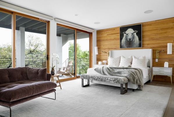 Bedroom, Interior, Recessed Lighting, Wooden Walls