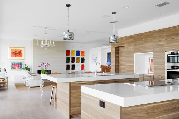 Interior, Kitchen, Living room, Pendant Lights, Recessed Lighting, Stainless Steel Appliances, Wood Texture Flooring
