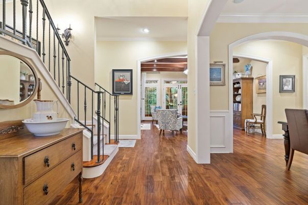 Dining room, Interior, Recessed Lighting, Wood Texture Flooring