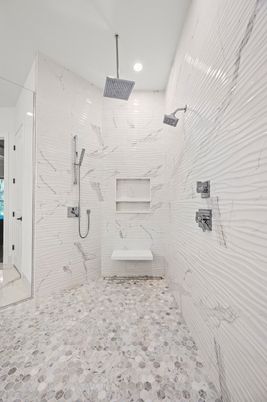 Bathroom, Interior, Marble Walls, Recessed Lighting