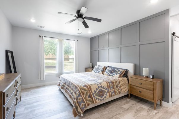 Bedroom, Interior, Recessed Lighting, Wood Texture Flooring