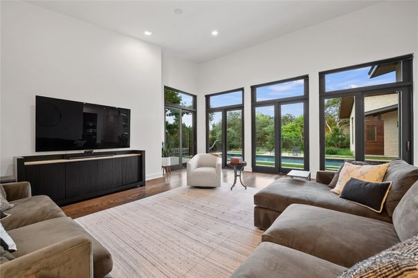 Interior, Living room, Recessed Lighting, Wood Texture Flooring