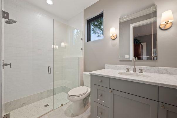 Bathroom, Glass Shower, Interior, Recessed Lighting