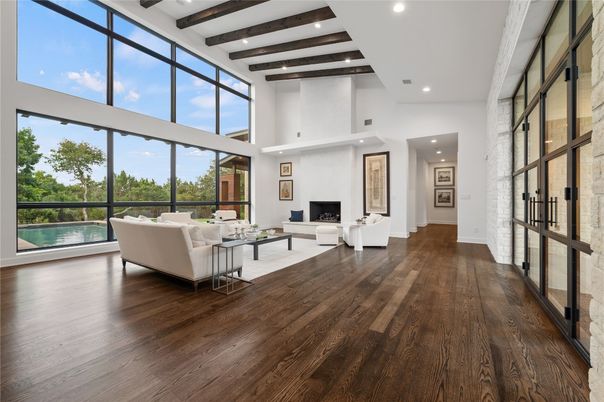 Fireplace, Interior, Living room, Recessed Lighting, Wooden Beams, Wood Texture Flooring