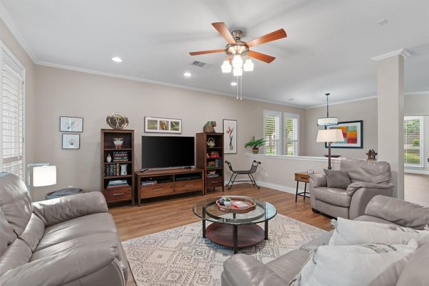 Interior, Living room, Recessed Lighting, Wood Texture Flooring