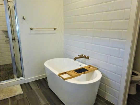 Bathroom, Free Standing Baths, Interior, Wood Texture Flooring