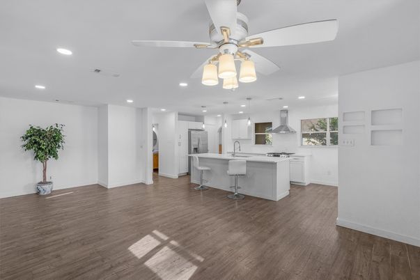 Interior, Kitchen, Recessed Lighting, Wood Texture Flooring