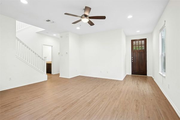 Empty room, Interior, Recessed Lighting, Wood Texture Flooring