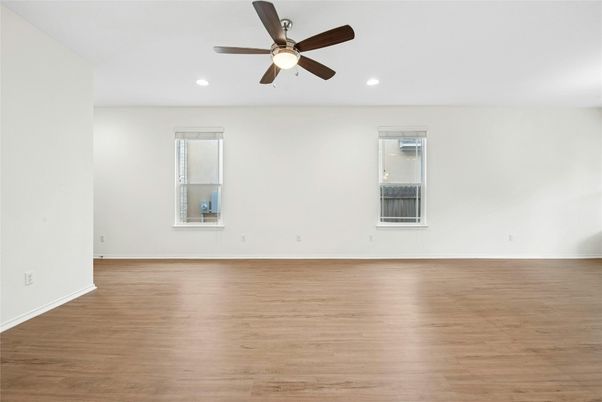 Empty room, Interior, Recessed Lighting, Wood Texture Flooring