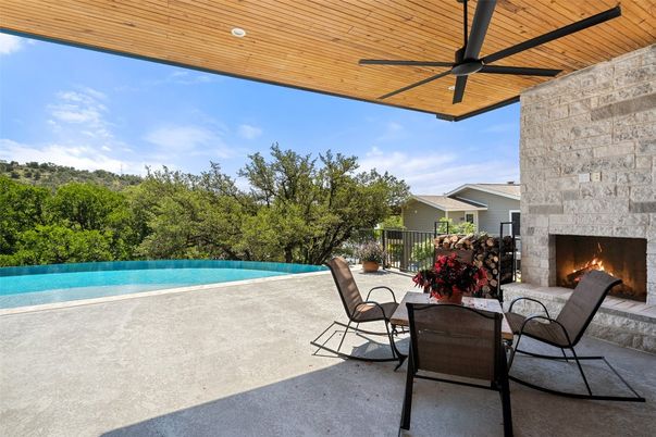 Exterior, Fireplace, Pool
