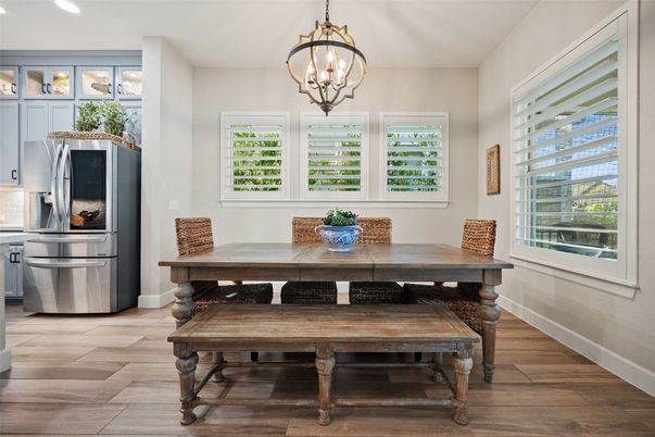 Chandelier, Dining room, Interior, Pendant Lights, Wood Texture Flooring