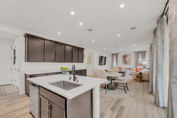 Dining room, Interior, Kitchen, Recessed Lighting, Wood Texture Flooring