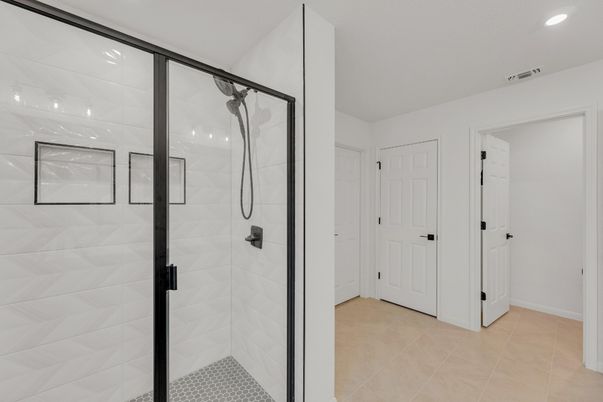 Bathroom, Glass Shower, Interior, Recessed Lighting