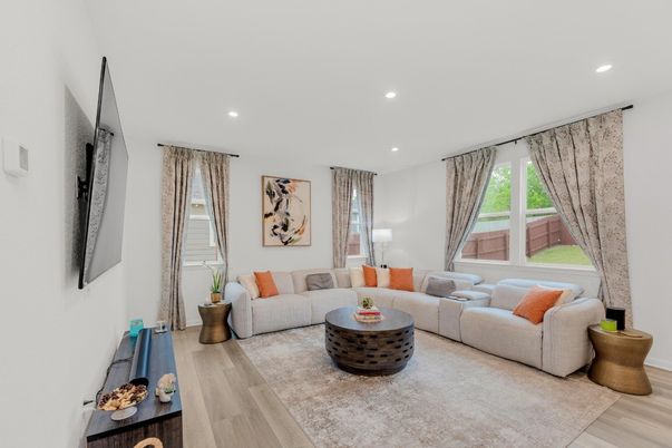 Interior, Living room, Recessed Lighting, Wood Texture Flooring