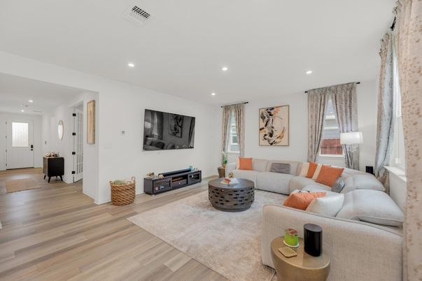 Interior, Living room, Recessed Lighting, Wood Texture Flooring