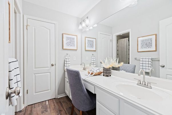 Bathroom, Dual Sink Vanities, Interior, Wood Texture Flooring