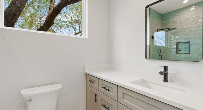 Bathroom, Glass Shower, Interior, Recessed Lighting