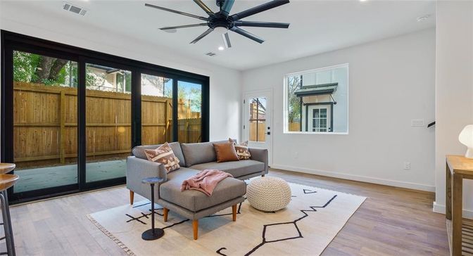 Interior, Living room, Recessed Lighting, Wood Texture Flooring