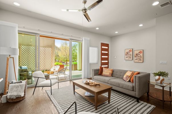 Interior, Living room, Recessed Lighting, Wood Texture Flooring