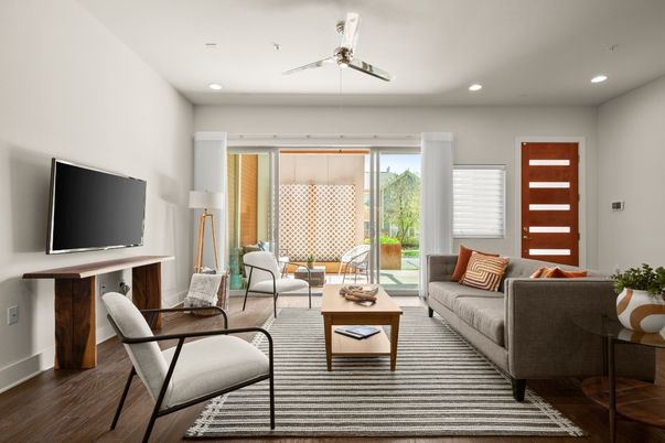 Interior, Living room, Recessed Lighting, Wood Texture Flooring