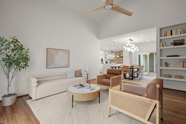 Dining room, Interior, Kitchen, Living room, Pendant Lights, Recessed Lighting, Wood Texture Flooring