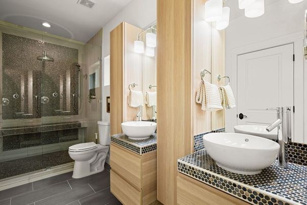 Bathroom, Glass Shower, Interior, Recessed Lighting