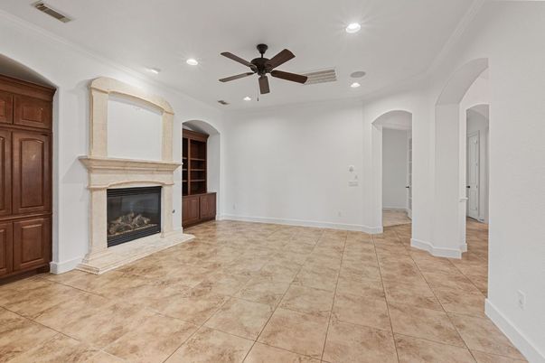 Empty room, Fireplace, Interior, Recessed Lighting