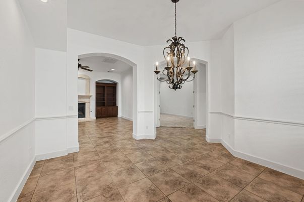 Chandelier, Empty room, Fireplace, Interior