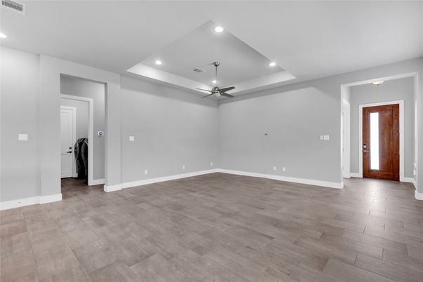 Empty room, Interior, Recessed Lighting, Wood Texture Flooring