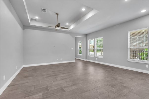 Empty room, Interior, Recessed Lighting, Wood Texture Flooring