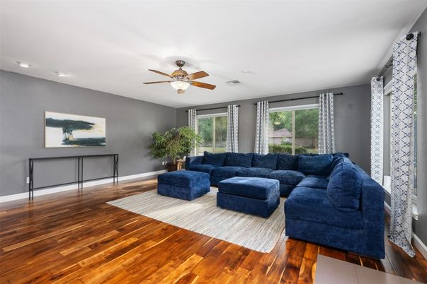 Interior, Living room, Recessed Lighting, Wood Texture Flooring