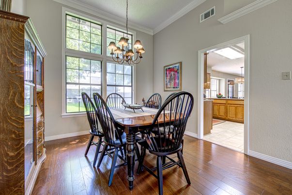 Chandelier, Dining room, Interior, Wood Texture Flooring