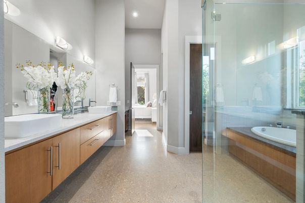 Bathroom, Dual Sink Vanities, Glass Shower, Interior, Recessed Lighting