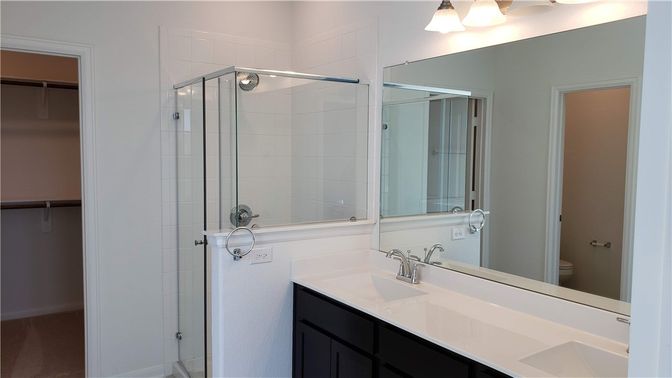 Bathroom, Dual Sink Vanities, Glass Shower, Interior
