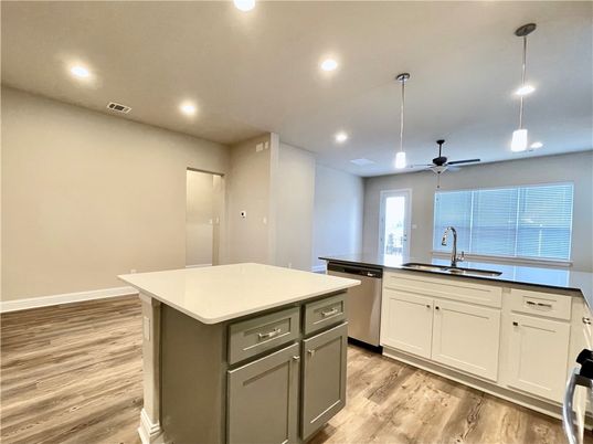 Interior, Kitchen, Pendant Lights, Recessed Lighting, Wood Texture Flooring