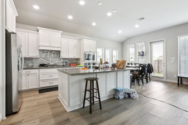 Dining room, Interior, Kitchen, Recessed Lighting, Wood Texture Flooring