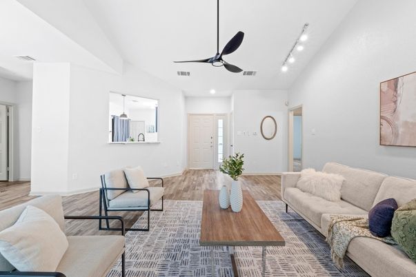 Interior, Living room, Recessed Lighting, Wood Texture Flooring
